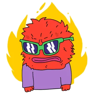 😡 zły, potwór, kreskówka, postać, płomień, okulary, czerwony, pomarańczowy telegram sticker
