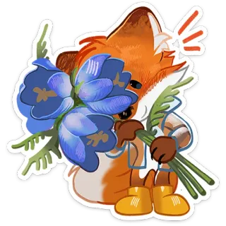 💐 zorro, flores, lindo, animal, dibujos animados telegram sticker