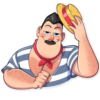 👋 người đàn ông, hoạt hình, mũ, ria mép, lời chào, thủy thủ, áo sọc telegram sticker