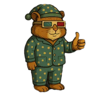 🔳 สัตว์, หมี, ชุดนอน, แว่นตา, ยกนิ้วโป้ง, การ์ตูน, ชุดนอน telegram sticker
