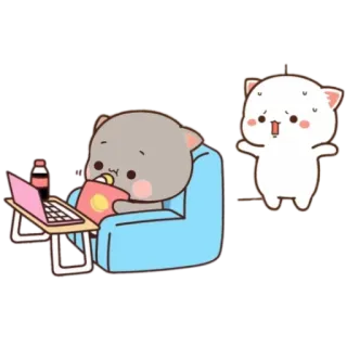 😳 cat, computer, snack, couch, cartoon whatsapp sticker