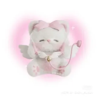 😒 lucu, malaikat, boneka beruang, kawaii, sayap, merah muda, pita telegram sticker