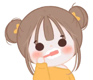 🪥 fille, dessin animé, mignon, brosse à dents, brossage de dents, hygiène dentaire whatsapp sticker