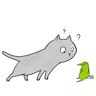 😨 gatto, coccodrillo, cartone animato, animale, curiosità, domanda, carino telegram sticker