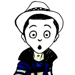 😳 chico, sombrero, dibujo animado, ilustración, sorprendido, impactado telegram sticker