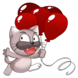 🎈 猫, 風船, 漫画, かわいい, 動物, 楽しい, 幸せ telegram sticker