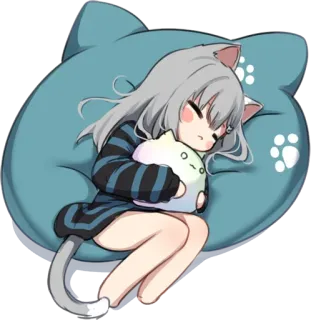 😴 Anime, Kocica, Śpiąca, Kawaii, Słodkie, Neko, Poduszka telegram sticker