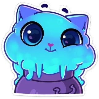 🥺 แมว, น่ารัก, สติกเกอร์, การ์ตูน, สีน้ำเงิน, สีม่วง, กระถาง, สไลม์, คาวาอิ telegram sticker
