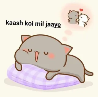 😌 kaash koi mil jaaye cat, dreaming, love, kawaii, cute, relationship whatsapp sticker
