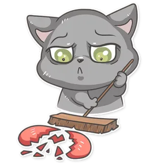 💔 고양이, 슬픔, 상심, 빗자루, 청소, 만화, 스티커, 표정 telegram sticker
