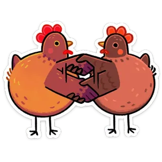 ⭐ kurczaki, uścisk dłoni, ptaki, umowa, porozumienie, kreskówka telegram sticker