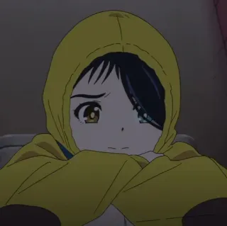 😔 Anime, Mädchen, Traurig, Gelb, Hoodie, Gesichtsausdruck telegram sticker