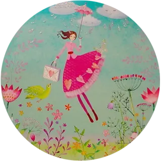 🌿 Frau, Regenschirm, Blumenmuster, Regen, Wolken, Mädchen, Vogel, Blumen telegram sticker