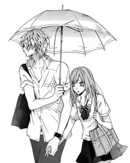 ☔ 애니메이션, 만화, 커플, 우산, 학교, 로맨스, 귀여운 telegram sticker