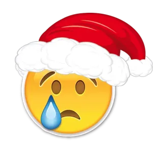 😢 emoji, gorro de papá noel, llorando, triste, navidad, vacaciones whatsapp sticker
