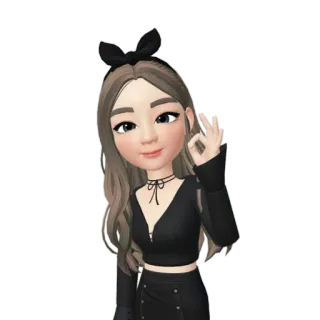 🖤 avatar, woman, girl, character, bow, ok whatsapp sticker