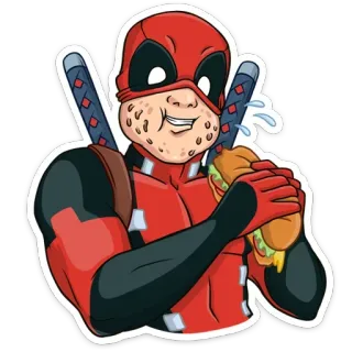 🍔 Deadpool เดดพูล, ตัวละครในการ์ตูน, แอนตี้ฮีโร่, แซนวิช, อาหาร, มาร์เวล, สติกเกอร์ telegram sticker