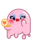 💅 hantu, imut, merah muda, hati, kartun whatsapp sticker