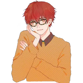 😊 707 Mystic Messenger anime, character, male, glasses, red hair, mystic messenger, 707 telegram sticker