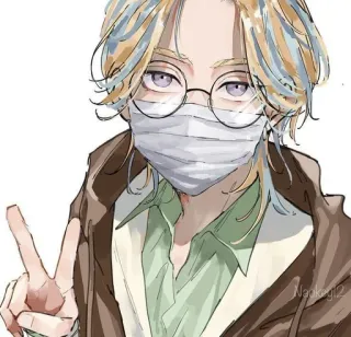 🍙 アニメ, 人物, メガネ, マスク, キャラクター, ピースサイン telegram sticker