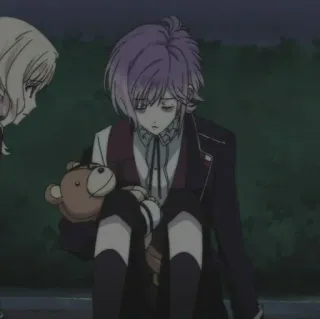 🧸 Laito Sakamaki Diabolik Lovers anime, manga, vampire, sad, sitting, teddy bear telegram sticker