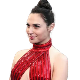 ☺️ Gal Gadot actriz, celebridad, mujer, vestido rojo, retrato telegram sticker