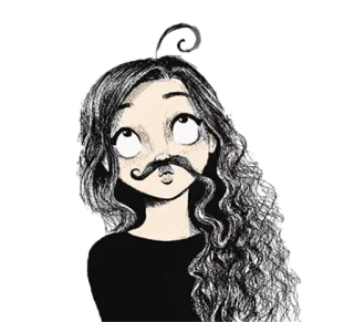 😜 fille, dessin animé, moustache, humour, portrait telegram sticker
