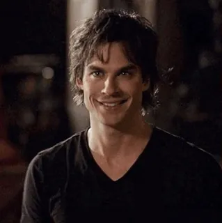 😃 Damon Salvatore The Vampire Diaries vampiro, guapo, serie tv, sonrisa, pelo oscuro, Ian Somerhalder telegram sticker