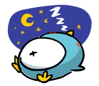 😪 Zzz schläfrig, Vogel, Nacht, Mond, Sterne, schlafend, süß, Cartoon telegram sticker