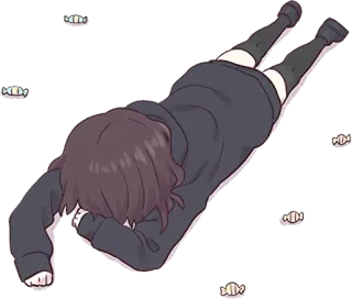 😣 anime, girl, exhausted, tired, laying down, sweat, stress telegram sticker