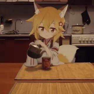 ☕ Senko Helpful Fox Senko-san anime, fox girl, cute, kitchen, senko, tea, kawaii whatsapp sticker