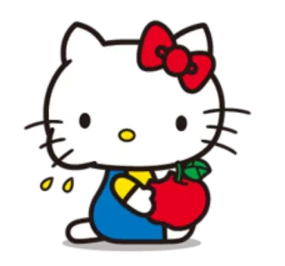 🍎 Hello Kitty chat, dessin animé, kawaii, pomme, mignon, personnage telegram sticker