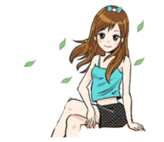 🍃 cartoon, woman, anime, girl, sitting, cute telegram sticker