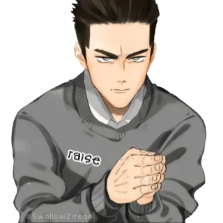 🙏 raise hombre, personaje, dibujos animados, suéter, confiado, sospechoso telegram sticker