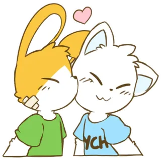 🧡 YCH Мультфильм, Целующиеся, Любовь, Милый, Животное, Дружба, Нежность whatsapp sticker
