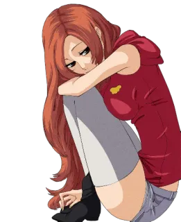 😊 anime, girl, sitting, redhead, sad telegram sticker