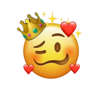 🥴 emoji, occhiolino, corona, cuori, giallo, carino, adesivo telegram sticker