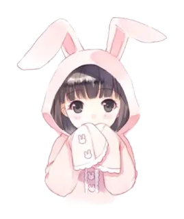 🙊 动漫女孩, 兔子装, 可爱, 卡哇伊, 卡通, 插图 telegram sticker