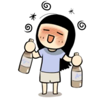 🍻 Cartoon, Mädchen, Flaschen, Betrunken, Alkohol, Fröhlich, Niedlich telegram sticker