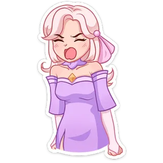 😩 Аниме девушка, Мультфильм, Стикер, Розовые волосы, Фиолетовое платье, Злая telegram sticker