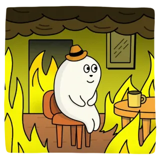 🙂 fuoco, meme, tutto bene, cartone animato, umorismo, fantasma whatsapp sticker