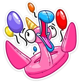 🥳 sticker, cartoon, funny, quirky, pink, balloon, party, whimsical whatsapp sticker