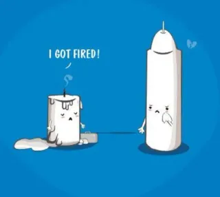 😞 I GOT FIRED! Kerze, gefeuert, Jobverlust, traurig, Cartoon, arbeitslos, schlechter Witz, Stinkefinger whatsapp sticker