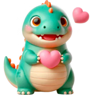 🫶 ไดโนเสาร์, น่ารัก, หัวใจ, ความรัก, การ์ตูน, สัตว์ whatsapp sticker