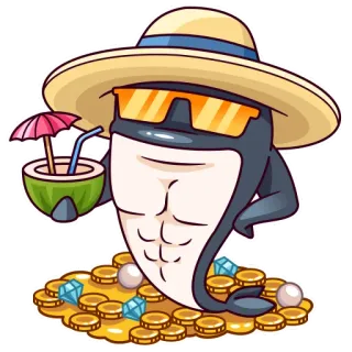 🥥 whale, cartoon, summer, treasure, beach, ocean, relaxation, vacation telegram sticker