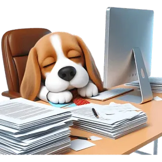 🥱 dog, sleeping, desk, computer, office, tired, beagle telegram sticker