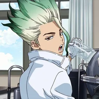 🥬 Senku Ishigami Dr. Stone Аниме, Ученый, Доктор Стоун, Сенку, Манга, Зеленые Волосы, Мультфильм whatsapp sticker