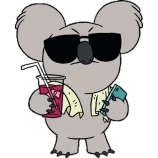 😎 coala, óculos de sol, férias, praia, desenho animado, bebida, animal, verão telegram sticker