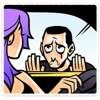 ⭐ desenho animado, carro, chateado, cabelo roxo, motorista, passageiro telegram sticker