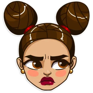 😒 การ์ตูน, เด็กผู้หญิง, สติกเกอร์, โกรธ, งอน, อารมณ์, ภาพเหมือน telegram sticker